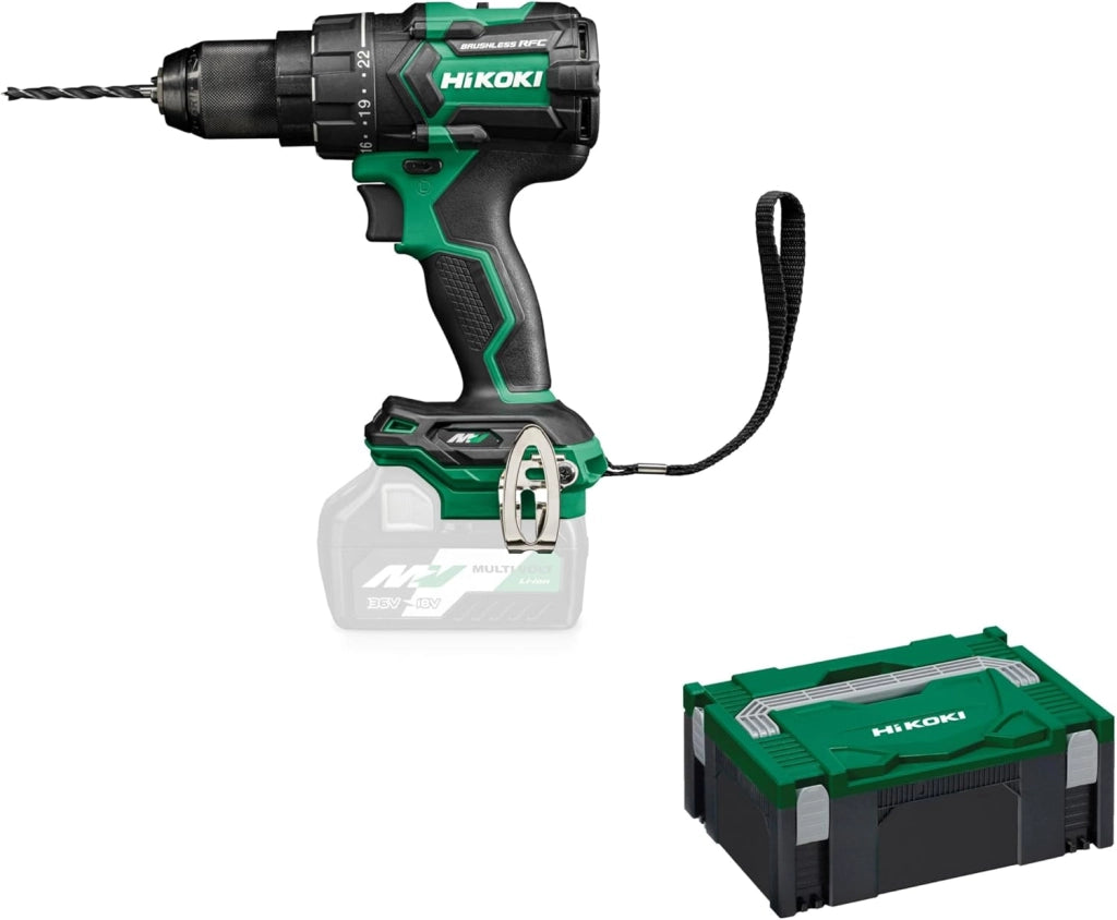 Trapano Avvitatore a Batteria - 36 V - 155 Nm Coppia, Motore Brushless, Tecnologia RFC, Luce LED, Mandrino Autoserrante, Corpo in Alluminio - Incluso Maniglia Aggiuntiva & Valigetta