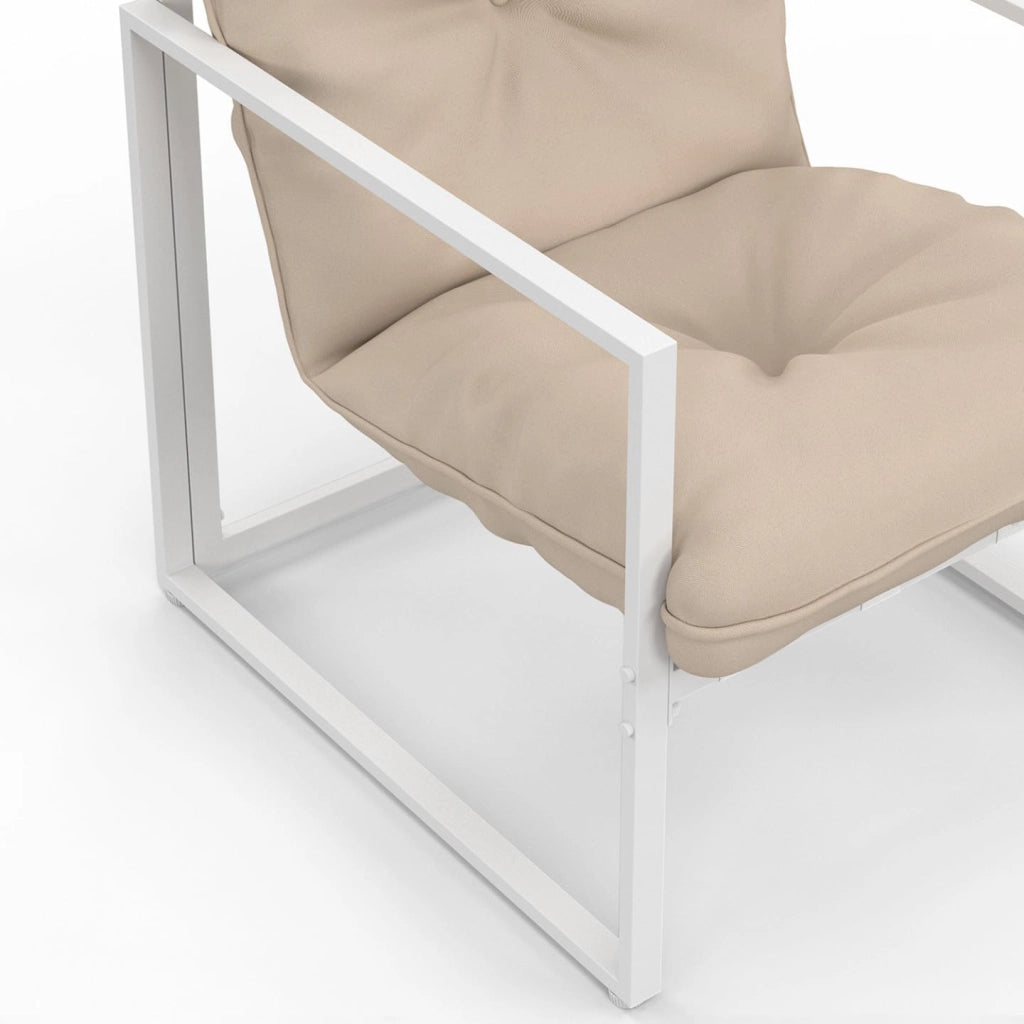 Nairobi Set di mobili da Giardino Bassi a 6 posti in Acciaio Bianco con Cuscini Beige