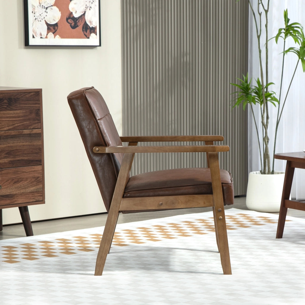 Poltrona in similpelle reclinabile con braccioli e struttura in legno ¨C Zephmum ¨C Marrone