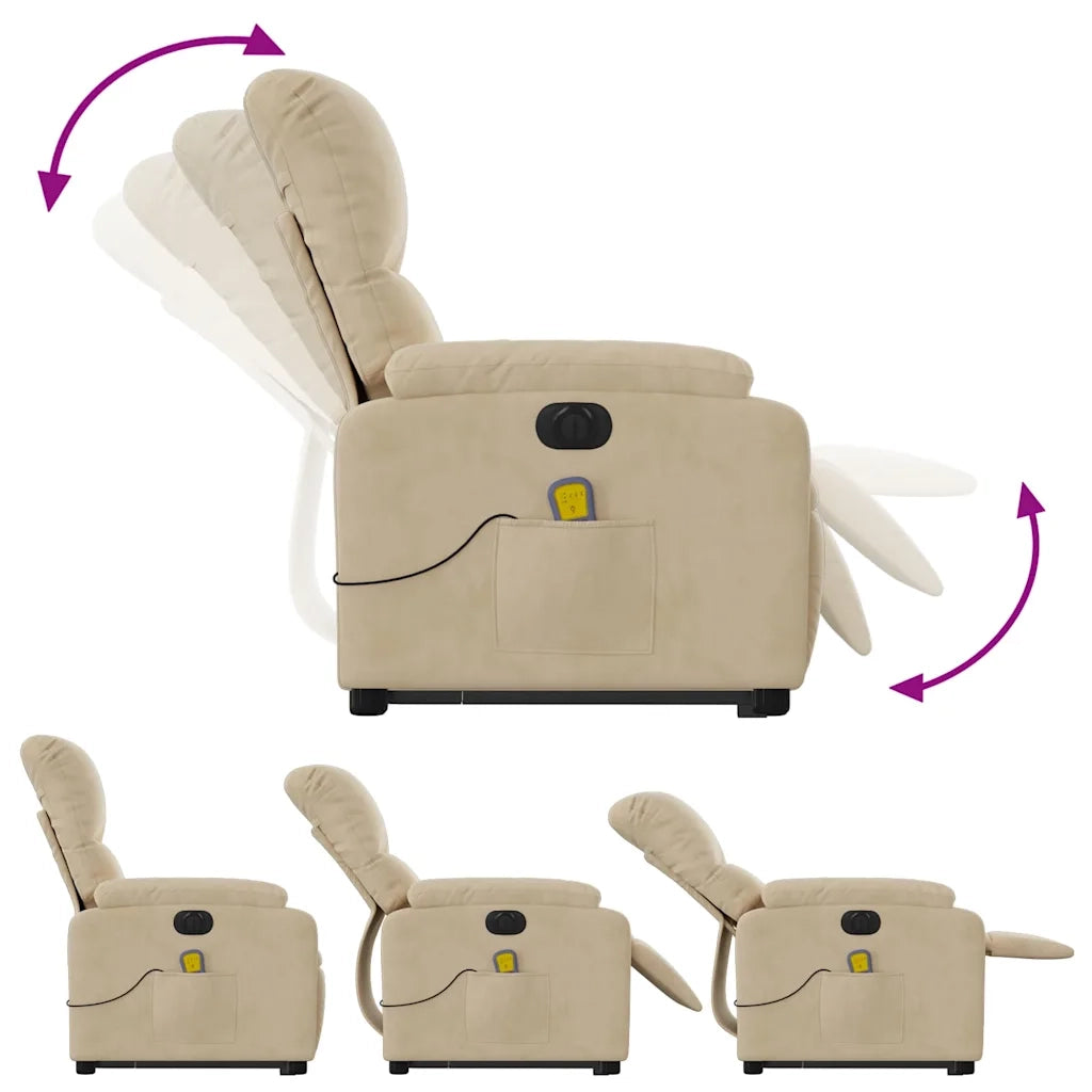 Poltrona Alzapersona Reclinabile Massaggiante Crema Microfibra 3204954