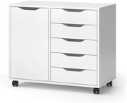 Credenza Otwin, Bianco, 40.6 x 61.5 cm con 5 cassetti e 1 anta, per la conservazione di abbigliamento e oggetti per la casa
