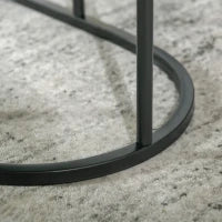 Set 2 Tavolini da Caffè con Piano Effetto Marmo, in Legno e Acciaio, Ø50x50.5 cm e 60x36x43.5 cm, Nero