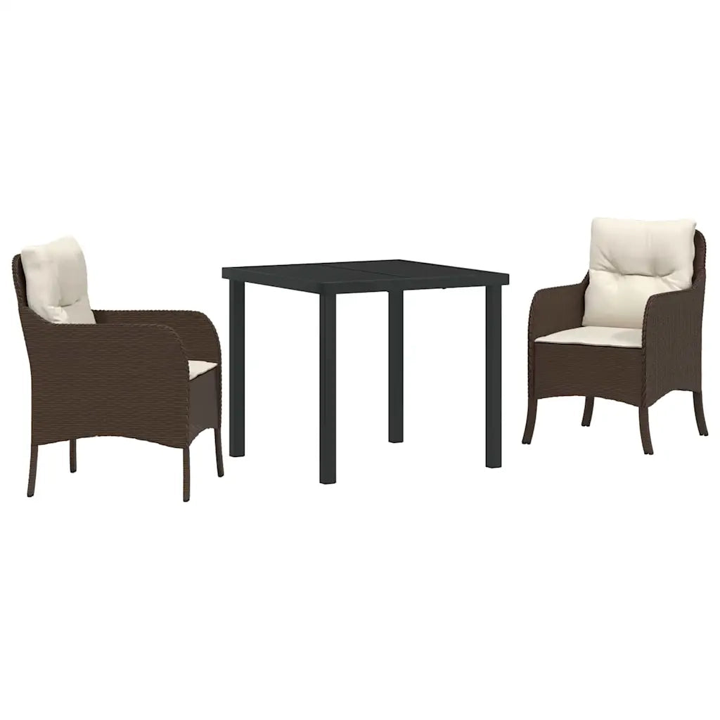 Set da Pranzo per Giardino con cuscino 3 pcs Marrone polyrattan 3380155