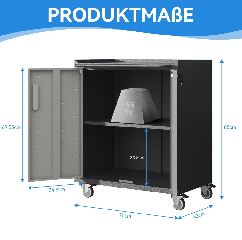 Armadietto da garage in metallo resistente con ruote ¨C robusto contenitore per attrezzi, 75 ¡Á 42 ¡Á 88 cm, per garage, ufficio e casa