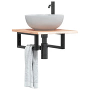 vidaXL Ripiano a Parete per Lavabo in Acciaio e Massello di Rovere