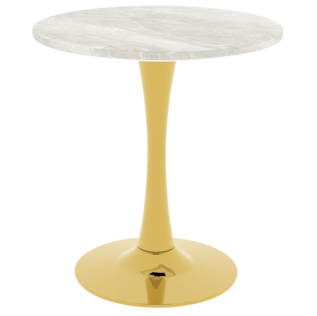 Tavolino rotondo da salotto in marmo artificiale bianco e oro dal design moderno
