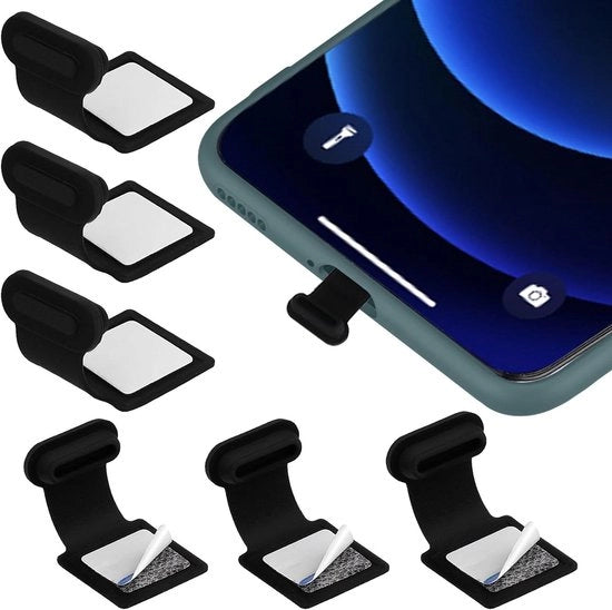 Kit di protezione USB C per dispositivi mobili - 6 pezzi - copertura anti-abbagliamento in silicone - nero