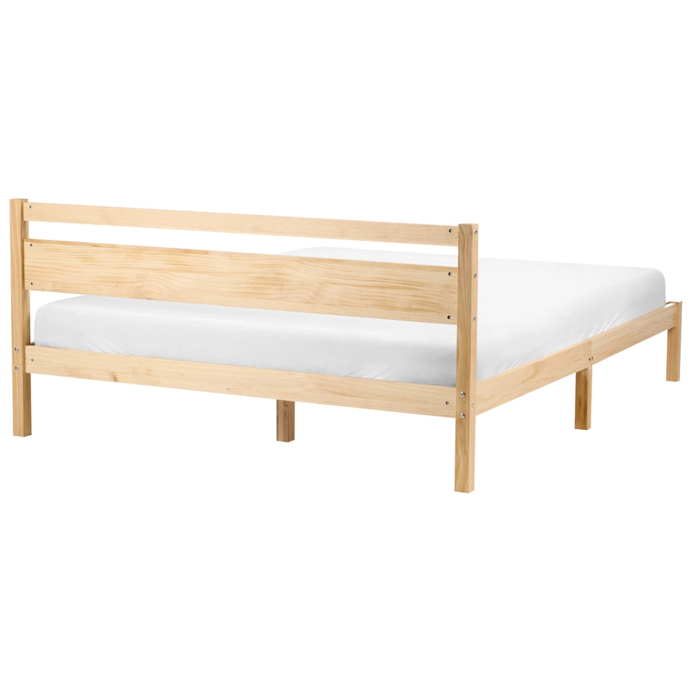 Letto matrimoniale in legno di Pino chiaro con Rete a Doghe 160 x 200 cm Testiera a doghe minimalista