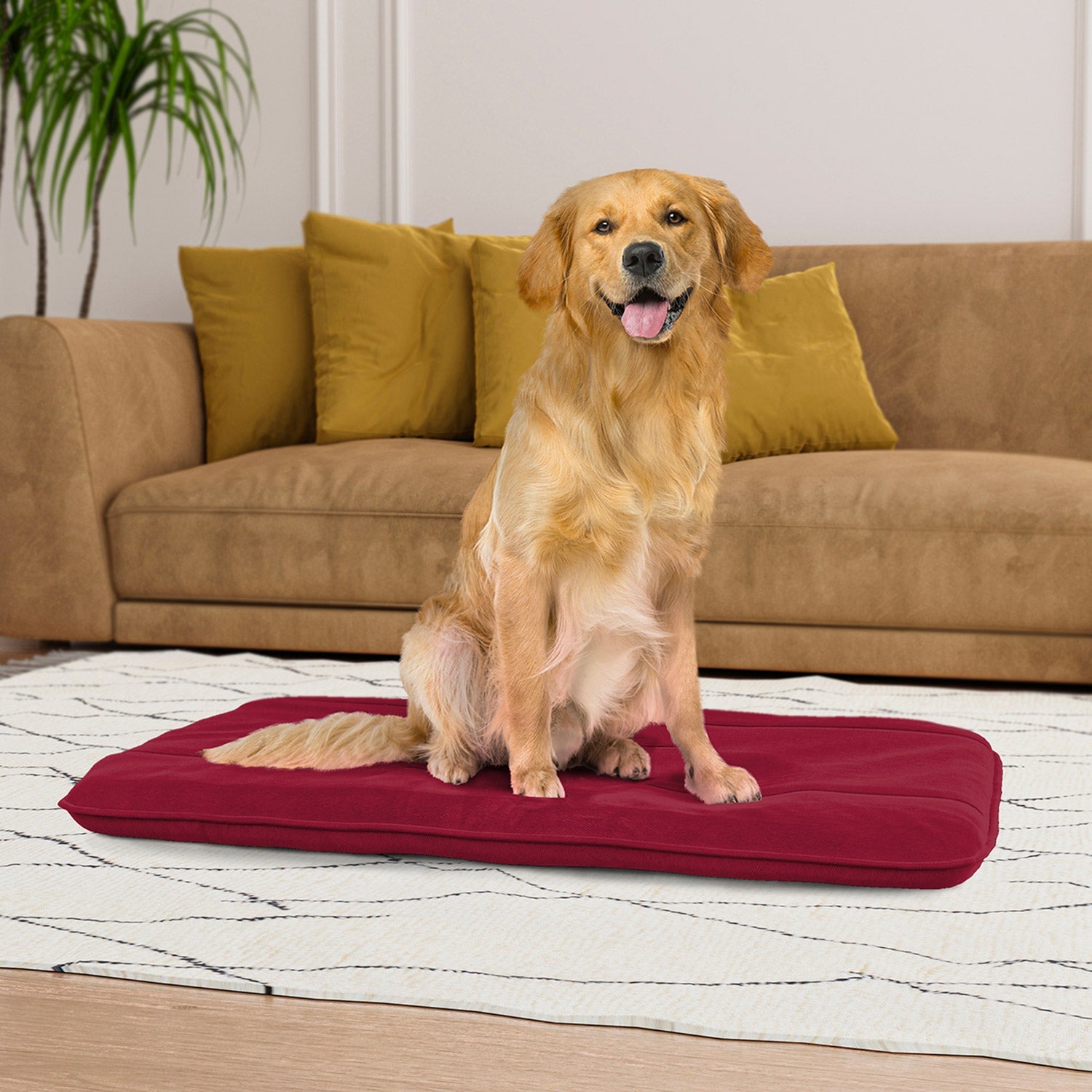 Maxi Cuscino Imbottito e Trapuntato per Cani Gatti in Microfibra Bordeaux