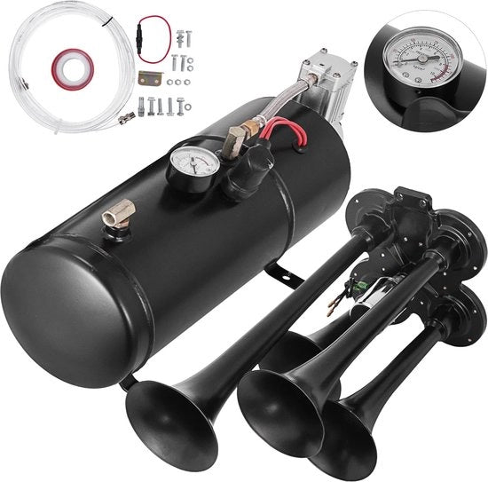 Furgonefono - Furgonefono a compressore - Furgonefono 12V - Clacson per auto - 150 DB - Montaggio facile - Serbatoio aria 3 litri