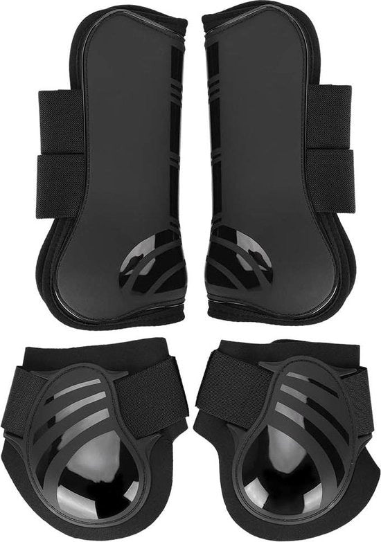 4 pezzi di protezione per ginocchio elastici in PU per ginocchio anteriore e posteriore - stivali per equitazione con protezione fetlock - protezione per ginocchio shockassorbente per concorso - nero L.