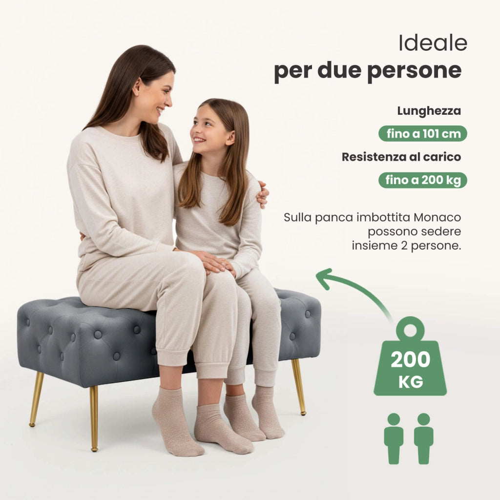 Panca imbottita in velluto trapuntato 100 cm MONACO Grigio Scuro