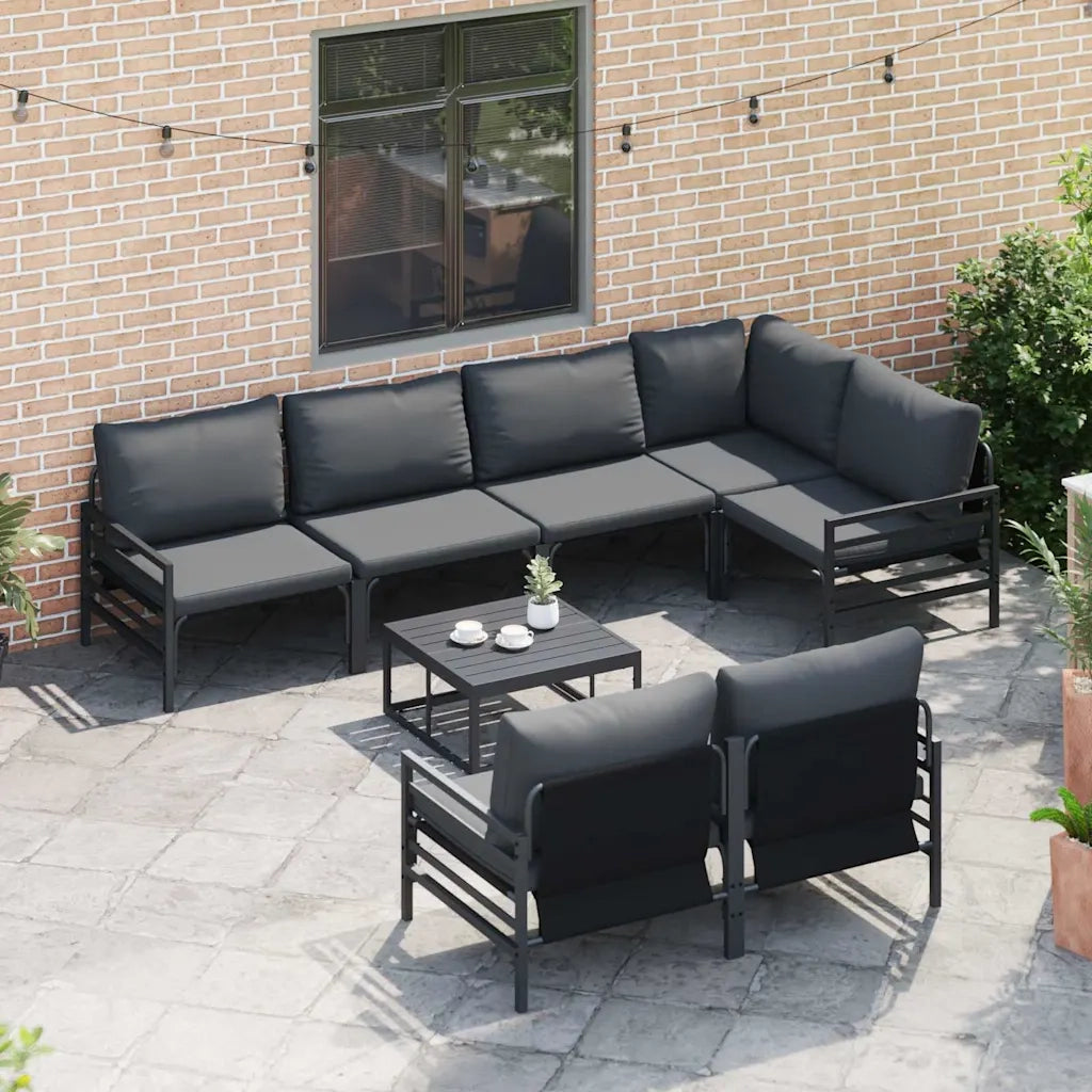 Set Divano da Giardino con cuscino 7 pcs Nero Acciaio 3378959