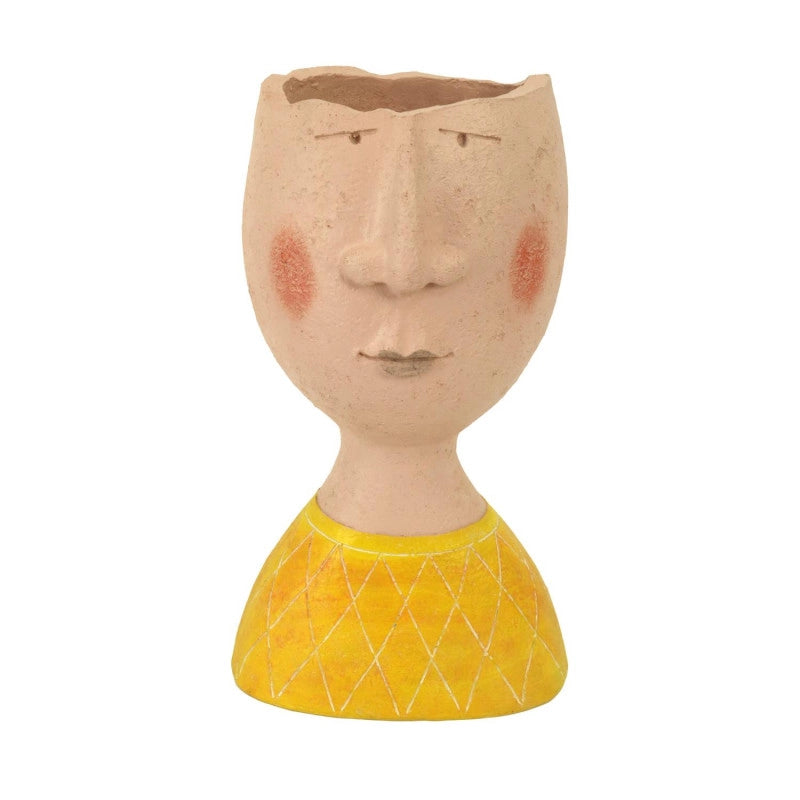 Portavaso resina viso giallo crema cm 18x12h32