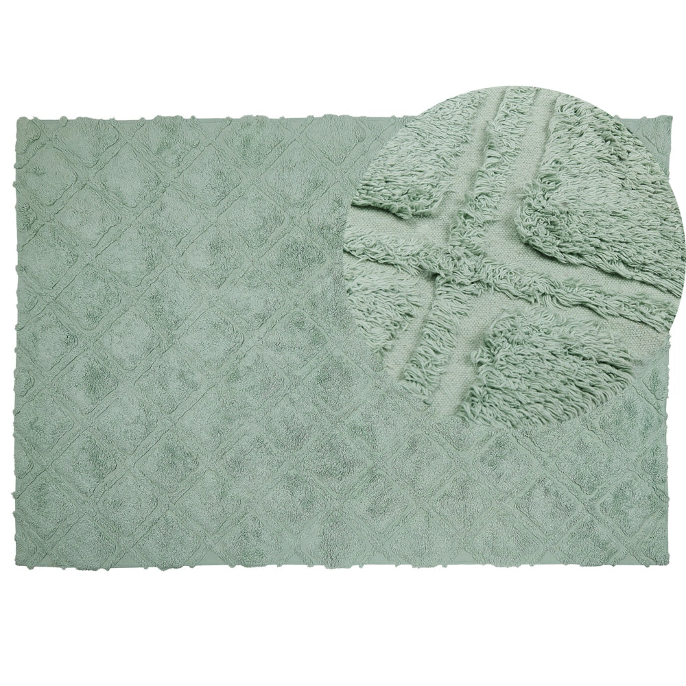 Tappeto in morbido cotone verde 140 x 200 cm con motivo geometrico camera da letto soggiorno
