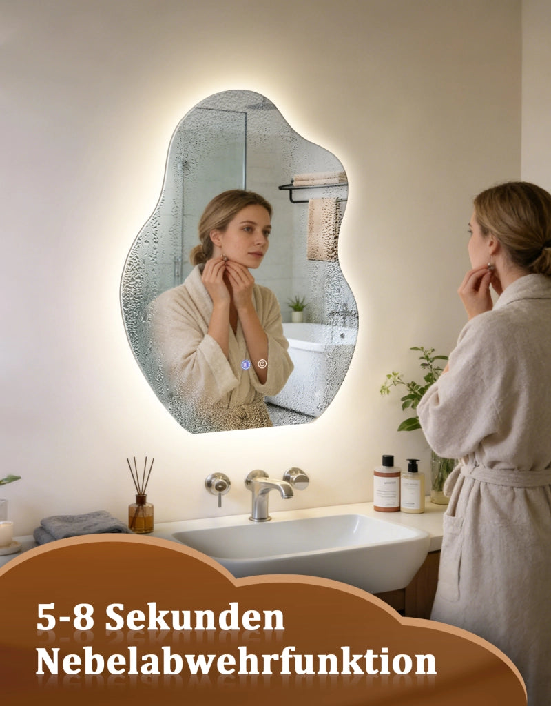 ZMH Specchio da bagno LED asimmetrico 60x80 cm IP44 interruttore touch funzione antiappannante dimmerabile 3000K-6500K