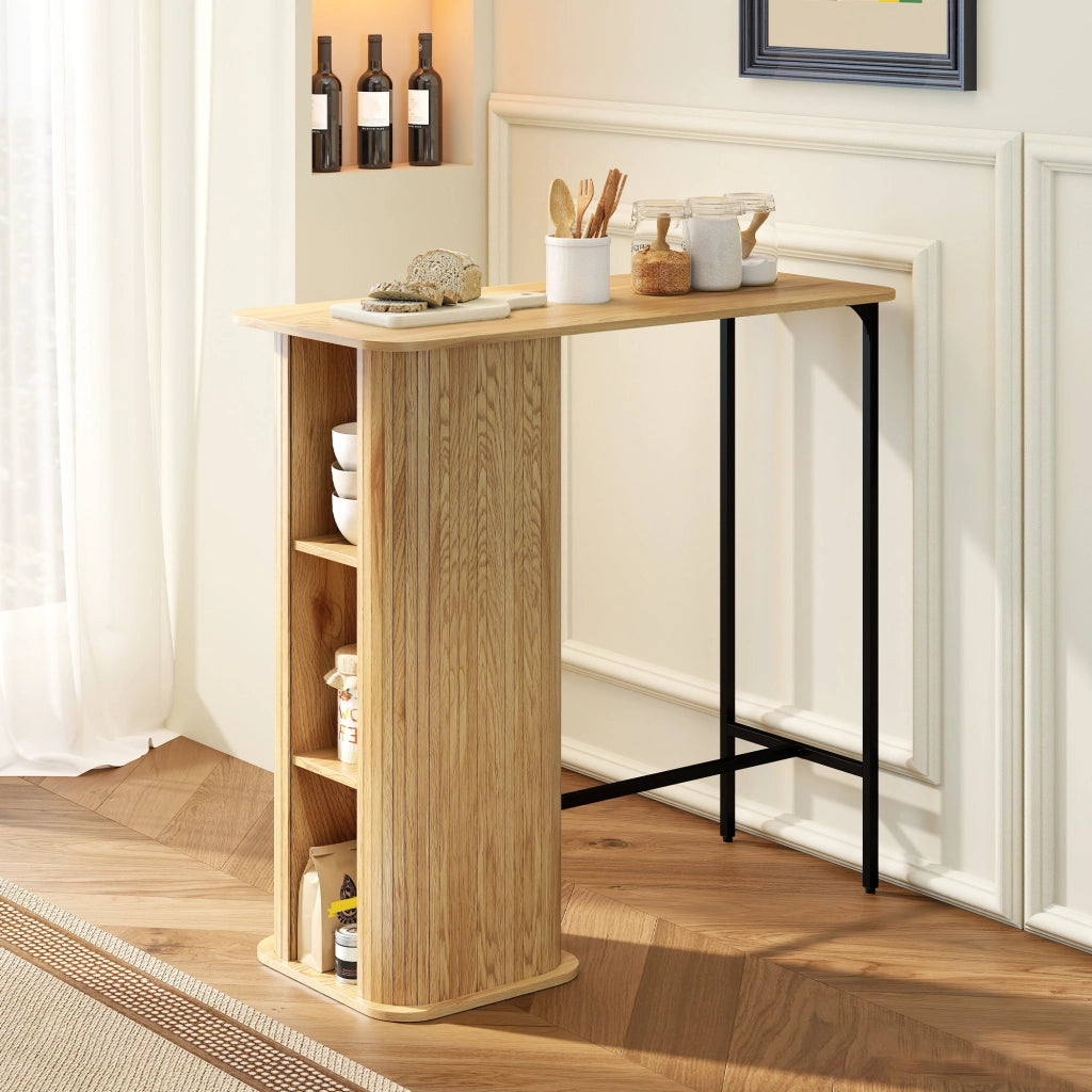 Tavolo da Bar con 3 Ripiani ¨C Zephmum ¨C Legno Naturale 112x50x106cm