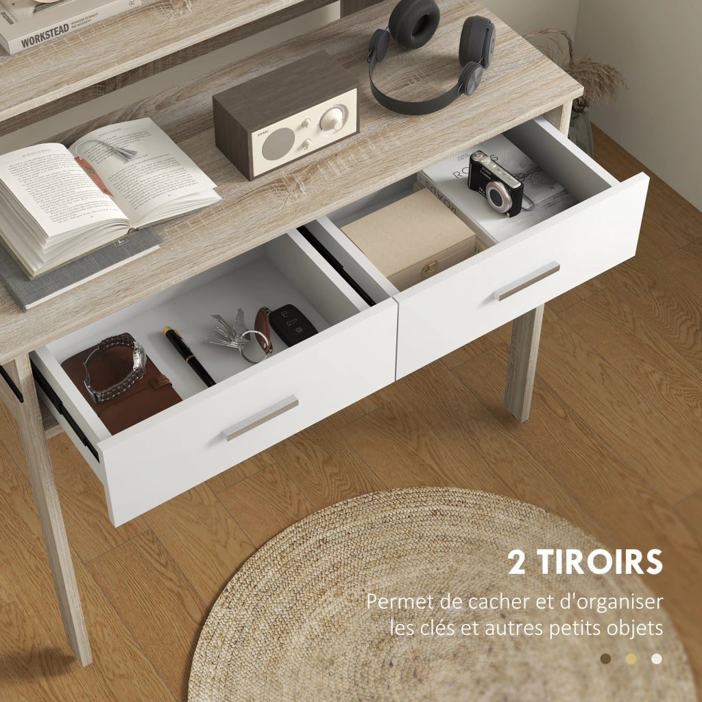 Tavolo console con piano scorrevole e 2 cassetti ¨C Zephmum ¨C 95x35x87 cm, effetto quercia