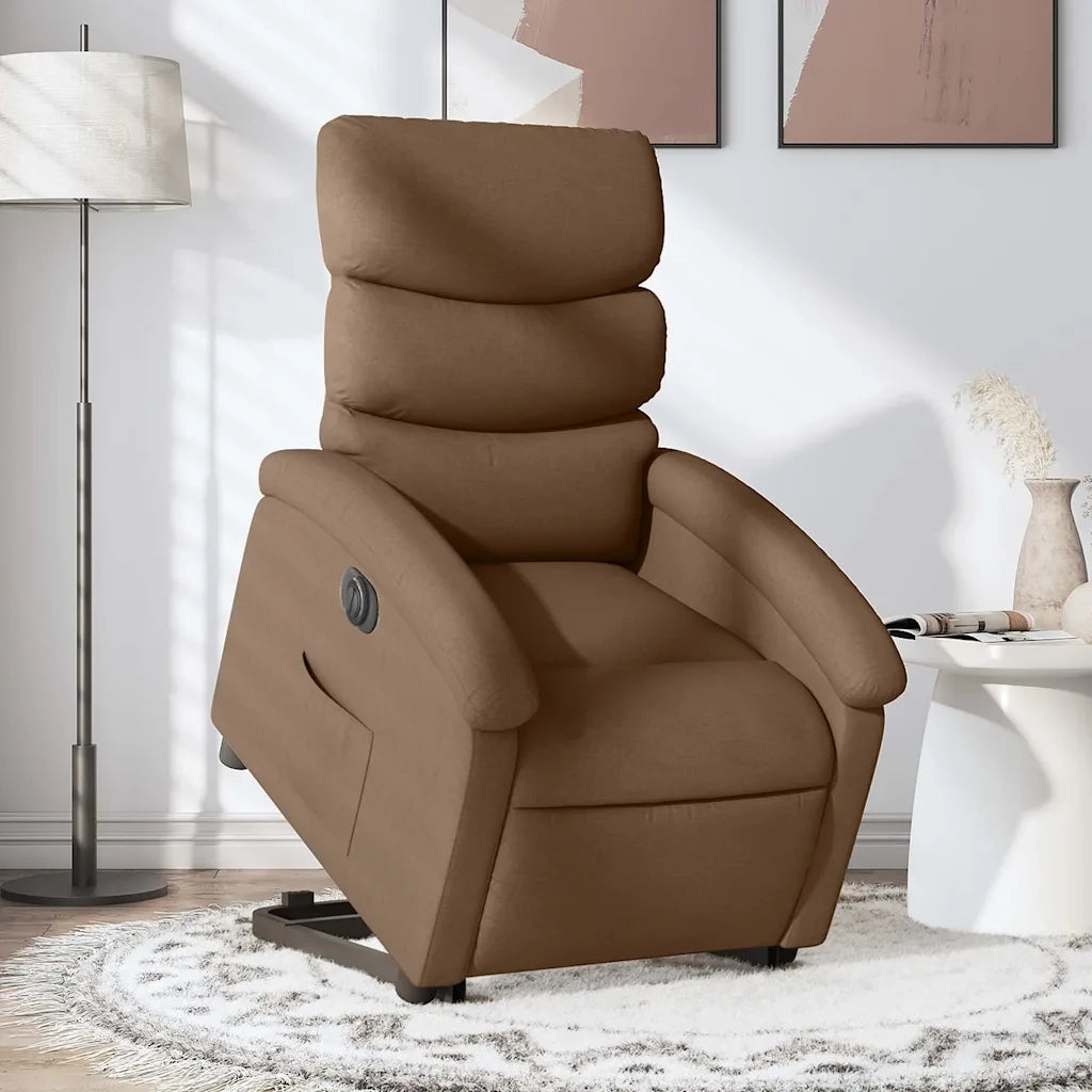 Poltrona Alzapersona Reclinabile Elettrica Marrone Tessuto 3204006