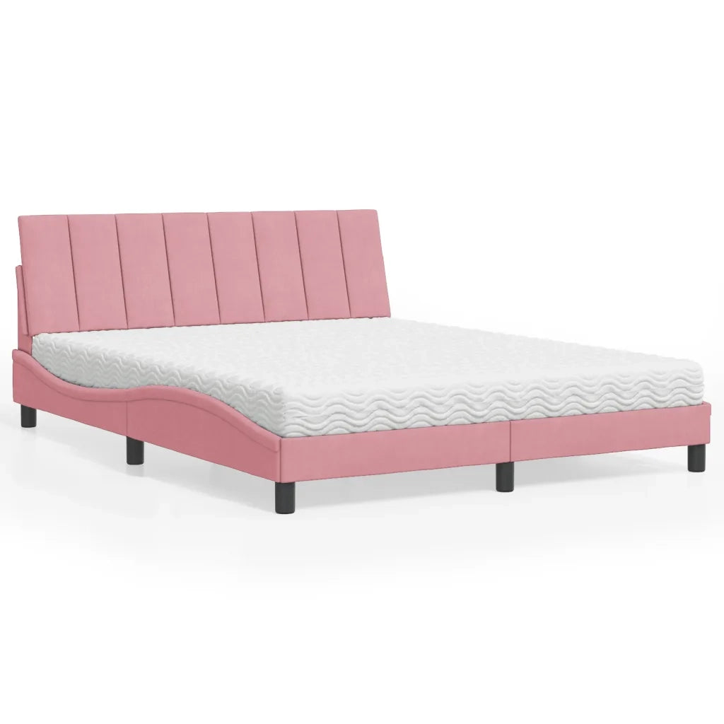 Letto con Materasso Hanko Rosa 160x200 cm in Velluto 3208609