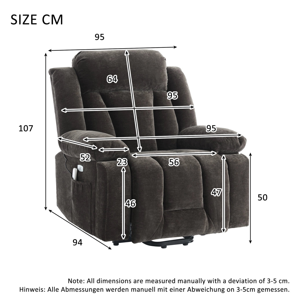 POLTRONA Relax elettrica massaggiante 95x94x107 cm Tessuto Marrone
