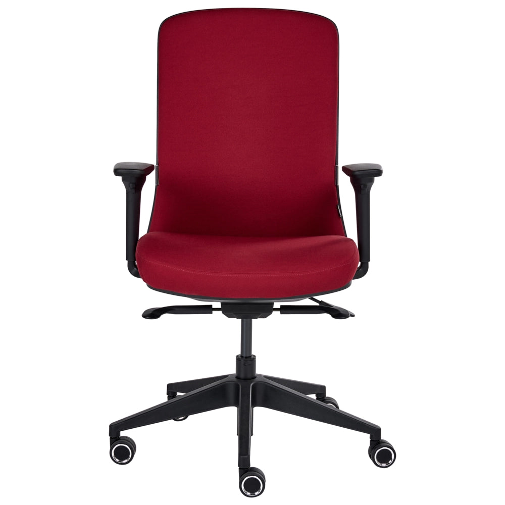 Sedia da ufficio ergonomica con schienale regolabile, seduta scorrevole, braccioli regolabili e supporto lombare rosso scuro