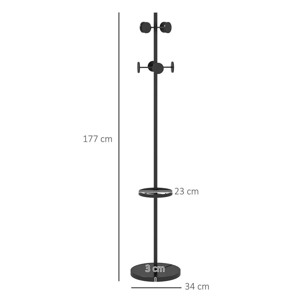 EasyComfort Appendiabiti da Terra con Portaombrelli e 8 Ganci a Disco in Metallo Ø34 x 177cm, Nero