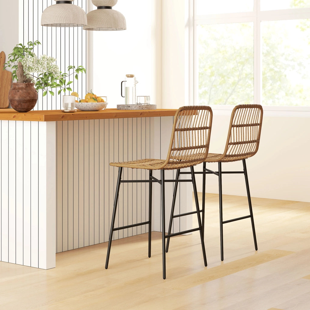 Sgabelli da Bar con Schienale e Seduta in Rattan ¨C zephmum ¨C Marrone