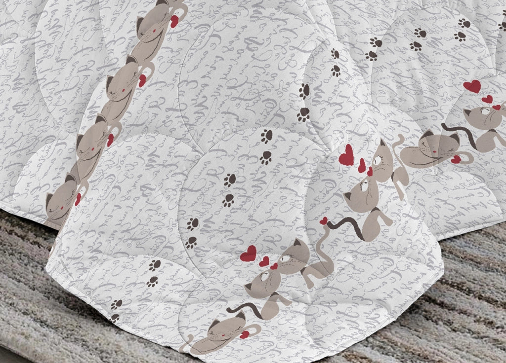 Trapuntino Piumino Estivo 100gr Linea Pensieri Delicati Disegno Gattini - Singolo - Beige