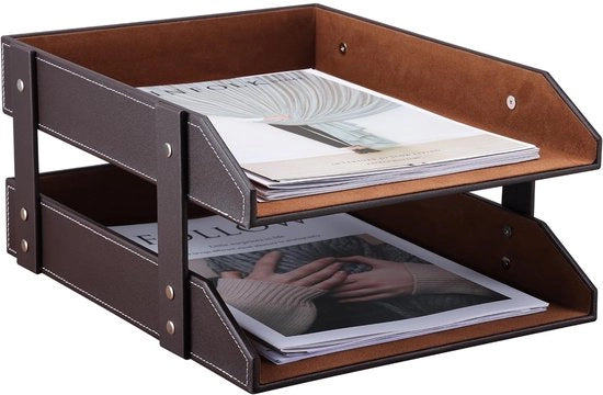 Cassetta Postale A4 2 Cestelli - Pelle in PU - Impermeabile - Robusta - Sostenibile - Dimensioni 27,5 x 35 x 30,5 cm - Porta Documenti