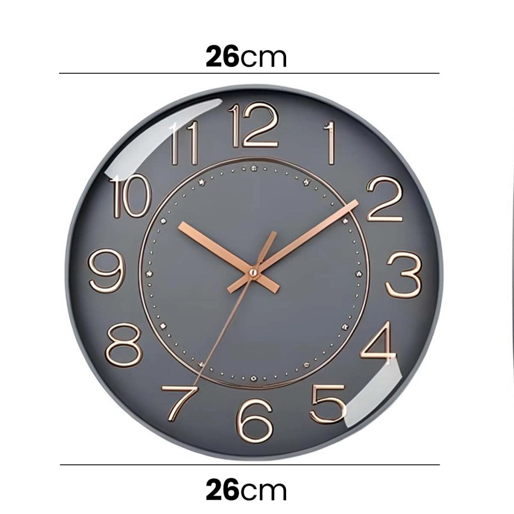 Orologio da parete silenzioso da 26 cm con design moderno e lussuoso Grigio Avizar