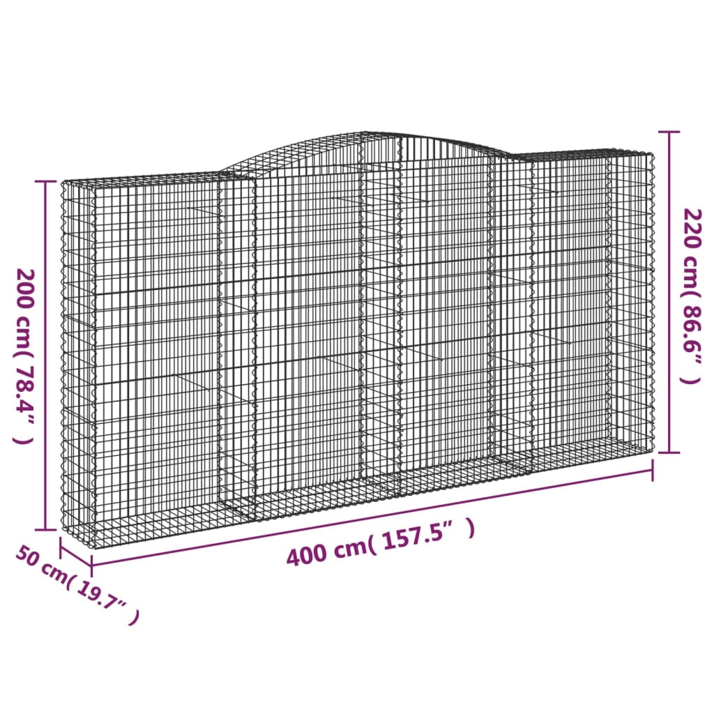 Set di 2 gabbioni ad arco per recinzione gabbia o muro di contenimento 400 x 50 x 200/220 cm ferro zincato argento 02_0041410