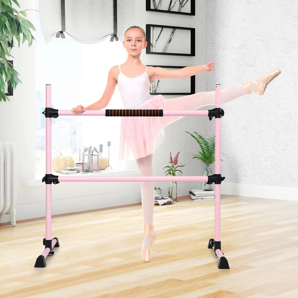Sbarra da Balletto Doppia in Metallo, Portatile e Regolabile in Altezza con Cuscinetti Antiscivolo e Base Girevole, Ideale per Allenamento Stretch, Carico Massimo 50 kg