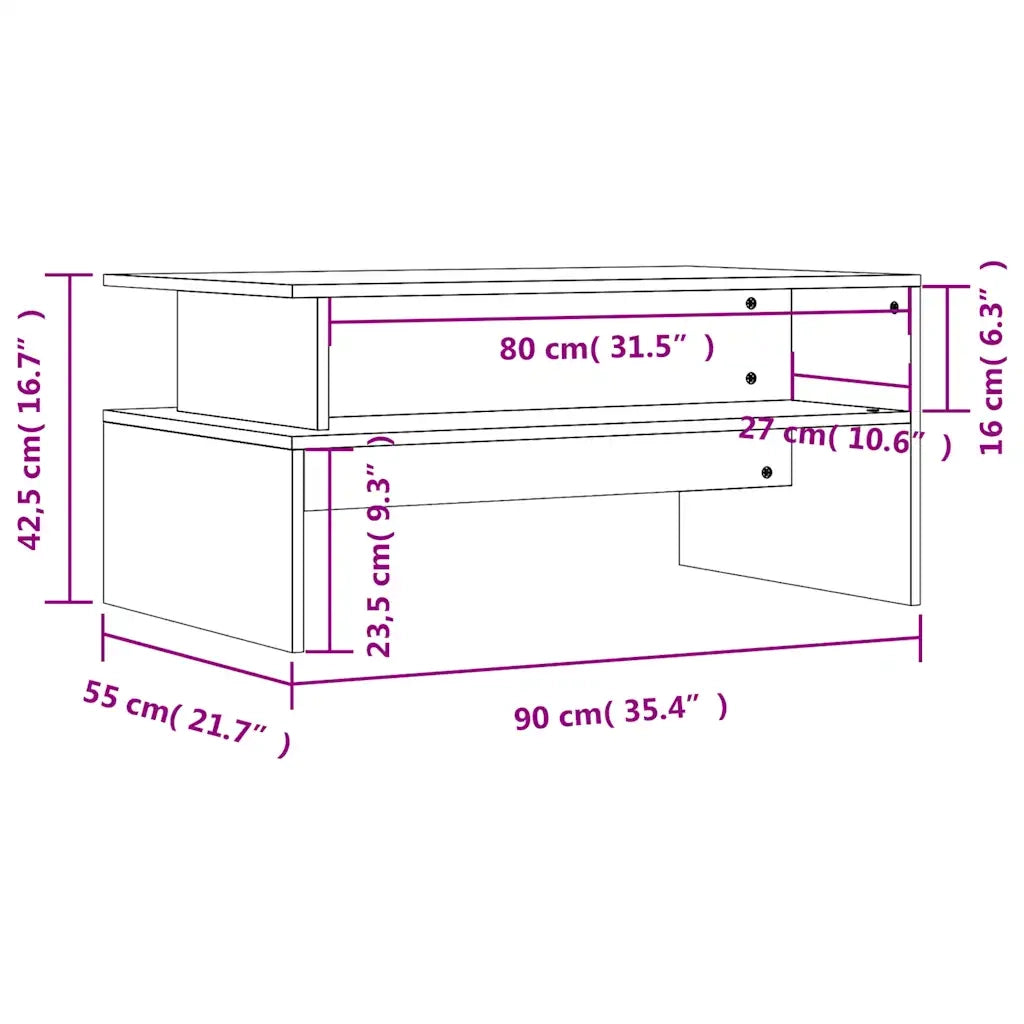 Tavolino da Salotto Rovere Fumo 90x55x42,5 cm Legno Multistrato