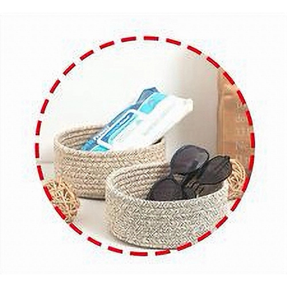 Trade Shop - Cestino Con Manici Portaoggetti Cesto Tessuto Intrecciato Rotondo 24x11 Cm 10636 -