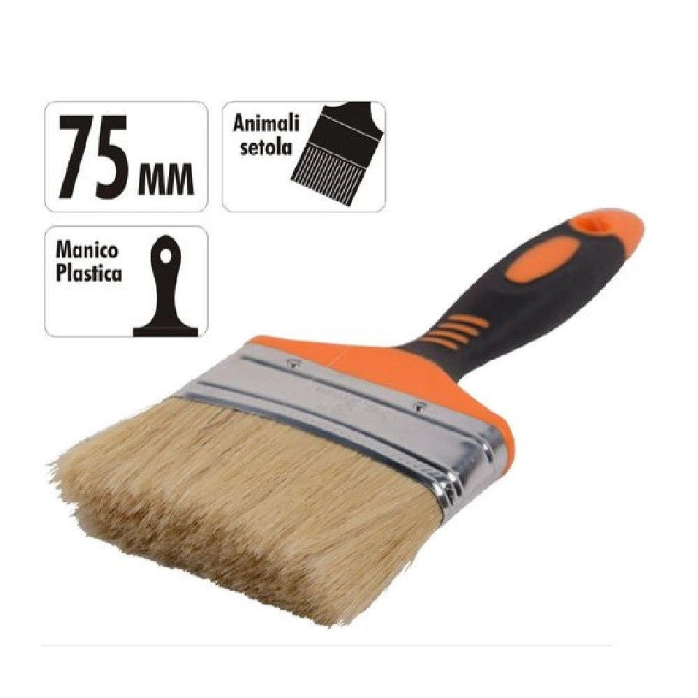 Trade Shop - Pennello Piatto 3" 75 Mm Setole Morbide Pittura Vernice Manico Antiscivolo 90279 -