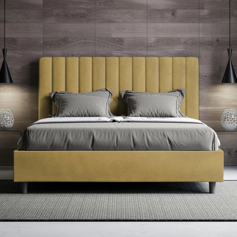 Letto imbottito Matrimoniale francese 140x200 cm Agueda - Con rete,Microfibra,Ocra