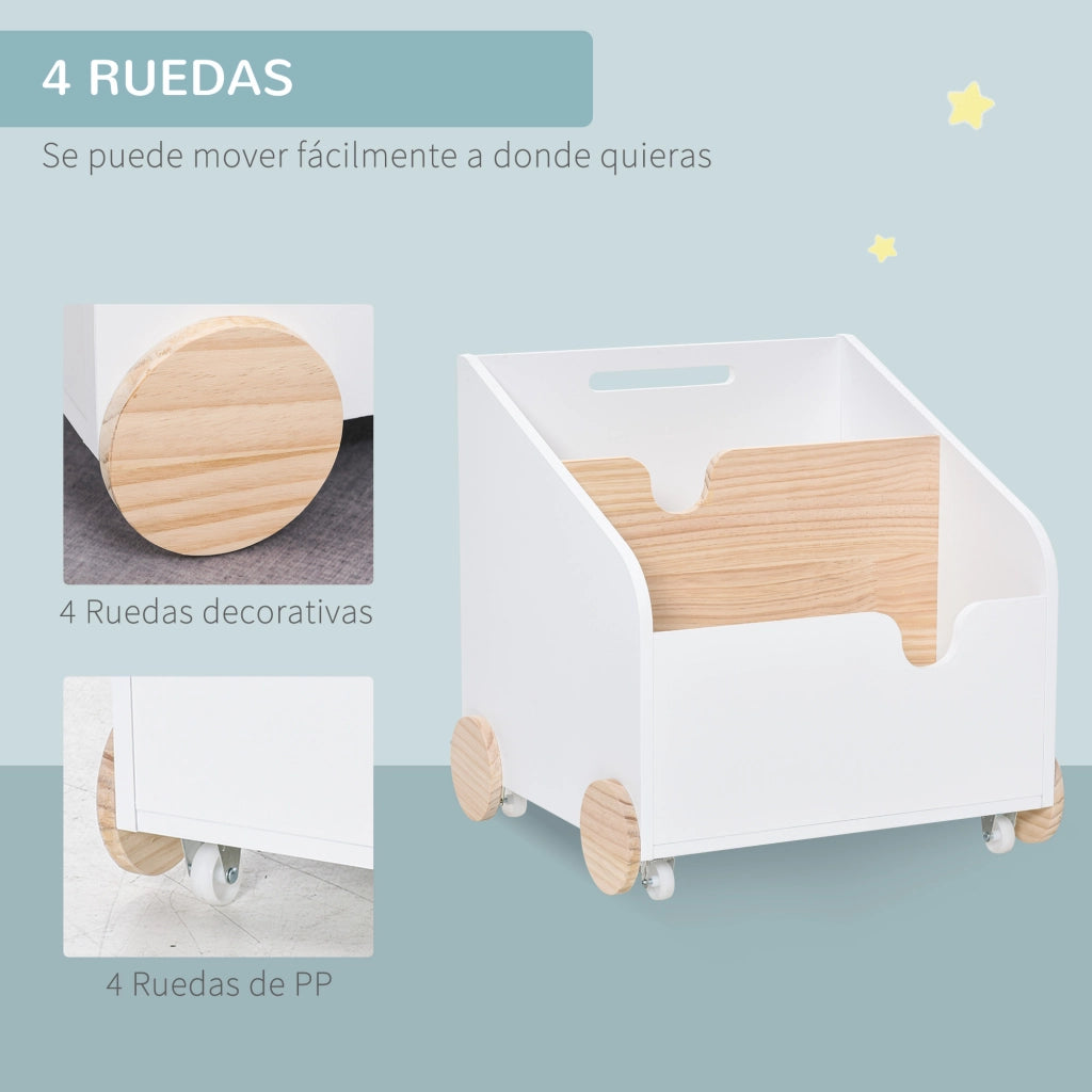 Libreria per Bambini con Ruedas e 2 Sezioni ¨C zephmum ¨C 40x43x43 cm Bianco e Legno Naturale