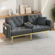Divano Letto 2 Posti con Schienale Regolabile e Portabicchiere in Velluto Grigio 175 × 80 × 73,5 cm