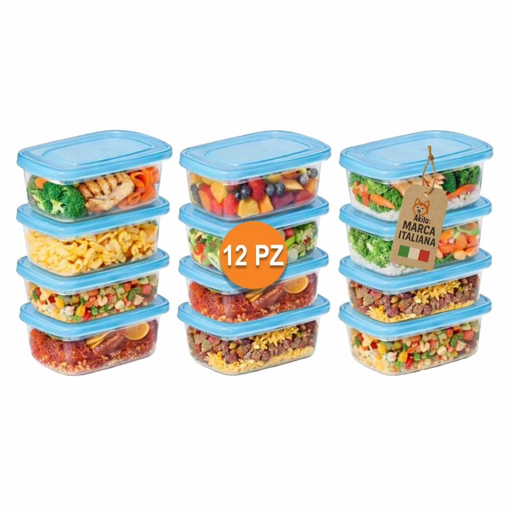 Akitaink Set 12 Contenitori Ovali 750 ml con Coperchio Blu