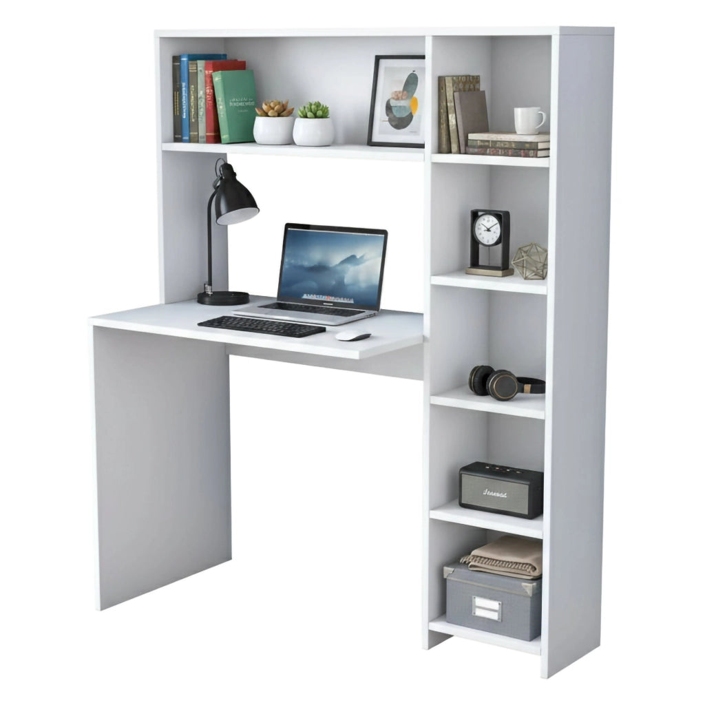 Scrivania Arapaho, Scrittoio multiuso, Tavolo per ufficio porta PC, Piano di lavoro, 113x40h142 cm, Bianco