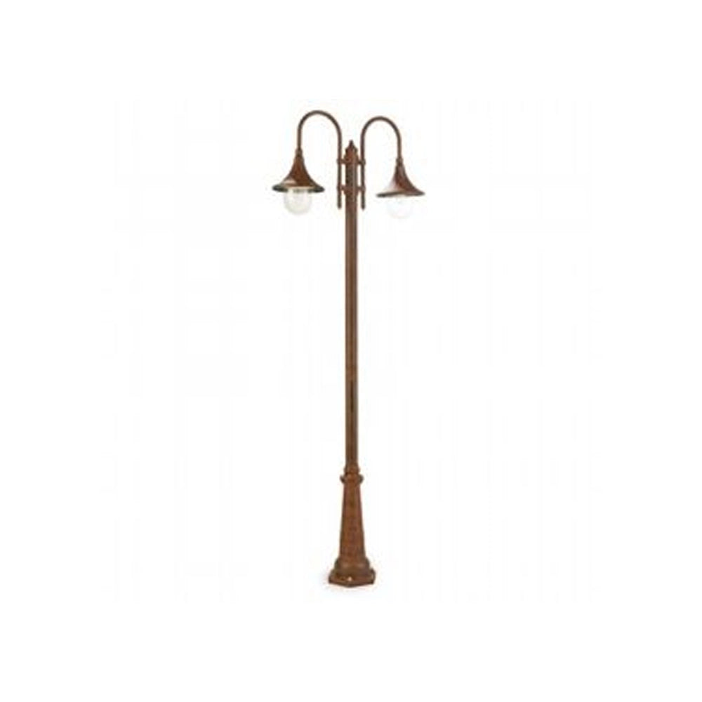 Palo Da Esterno H230Cm Lampara Alluminio E Termoplastica Ruggine 2 Luci E27