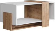 Tavolino Aven, Rovere bianco/dorato, 91.8 x 49 cm, con ripiano aperto per la conservazione di oggetti di uso quotidiano