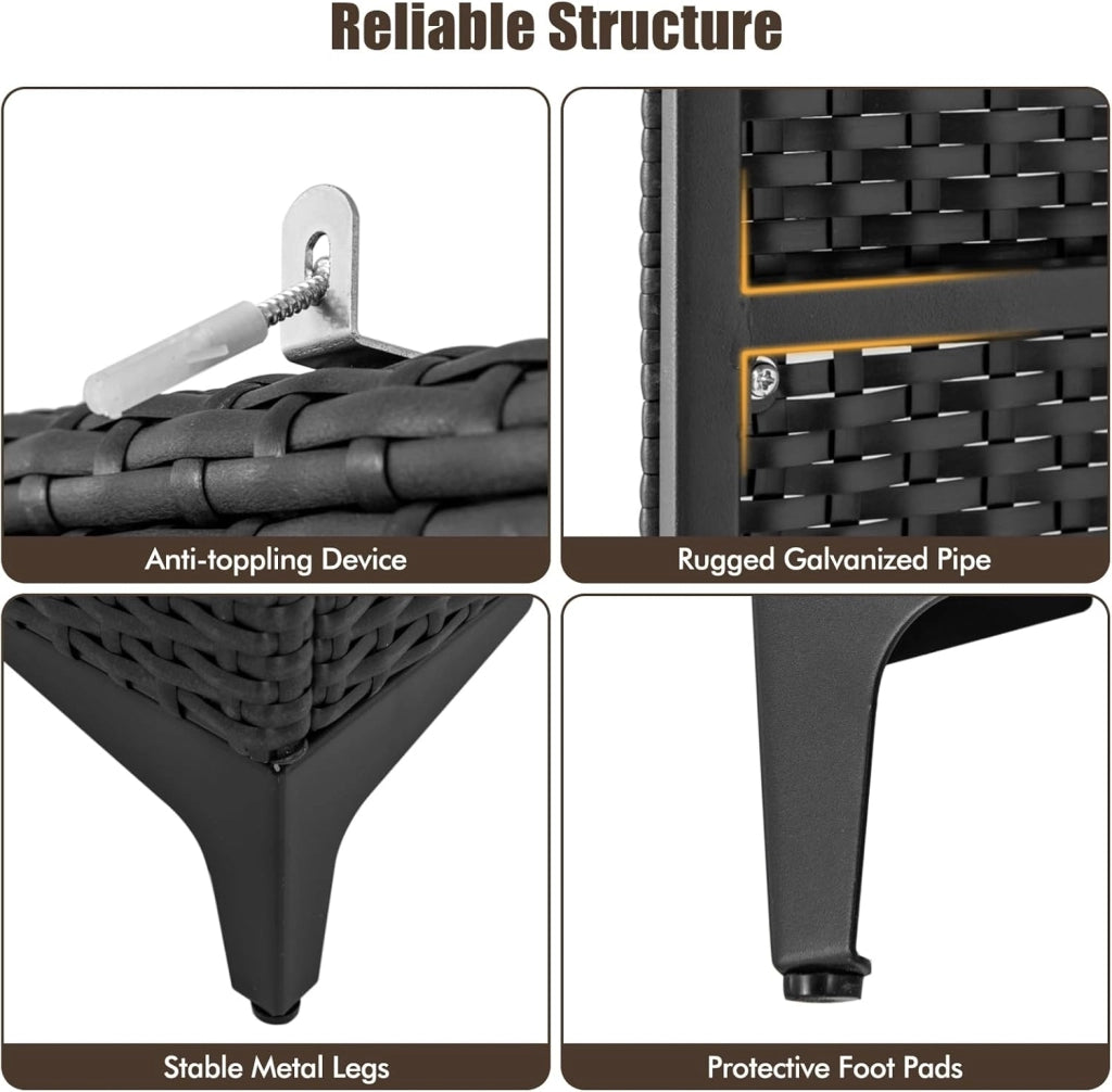Armadietto da giardino in rattan, con 5 ripiani e mensole sospese, armadietto da terrazza con doppie porte, armadietto in rattan, 72 x 50 x 157 cm (nero)