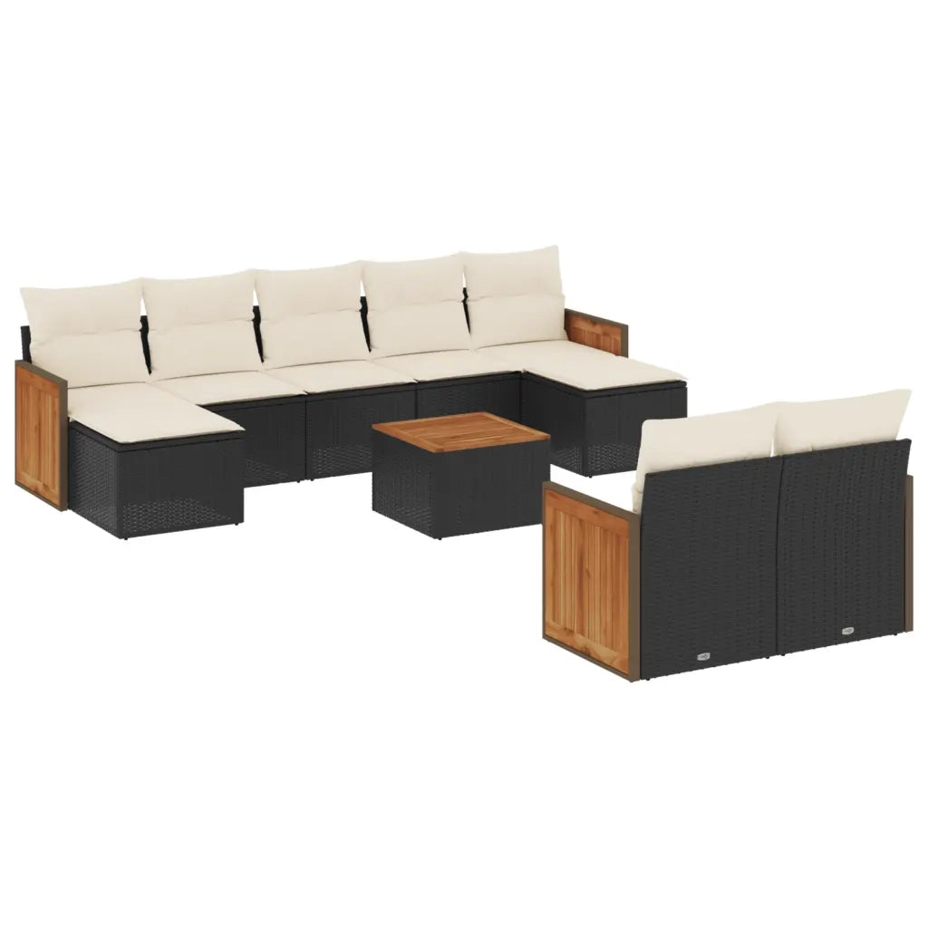 Set Divani da Giardino 10pz con Cuscini in Polyrattan Nero 3260488
