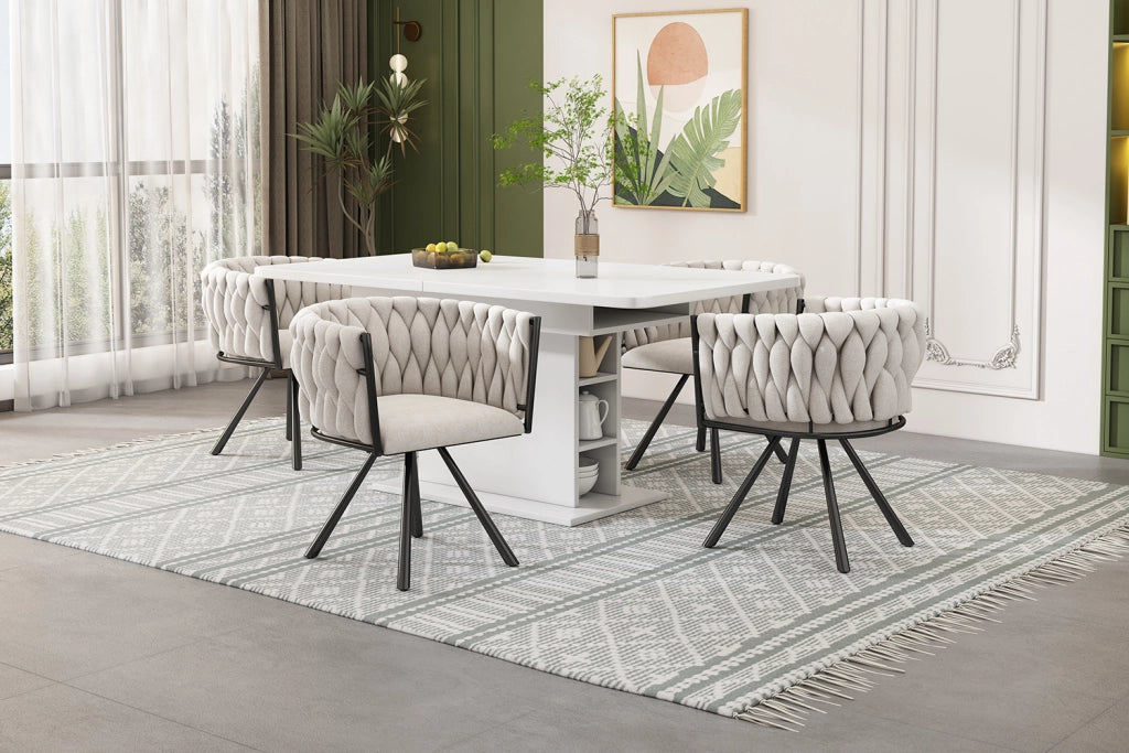 Set di 2 sedie da pranzo girevoli 360° in lino, design ergonomico con struttura in acciaio nero