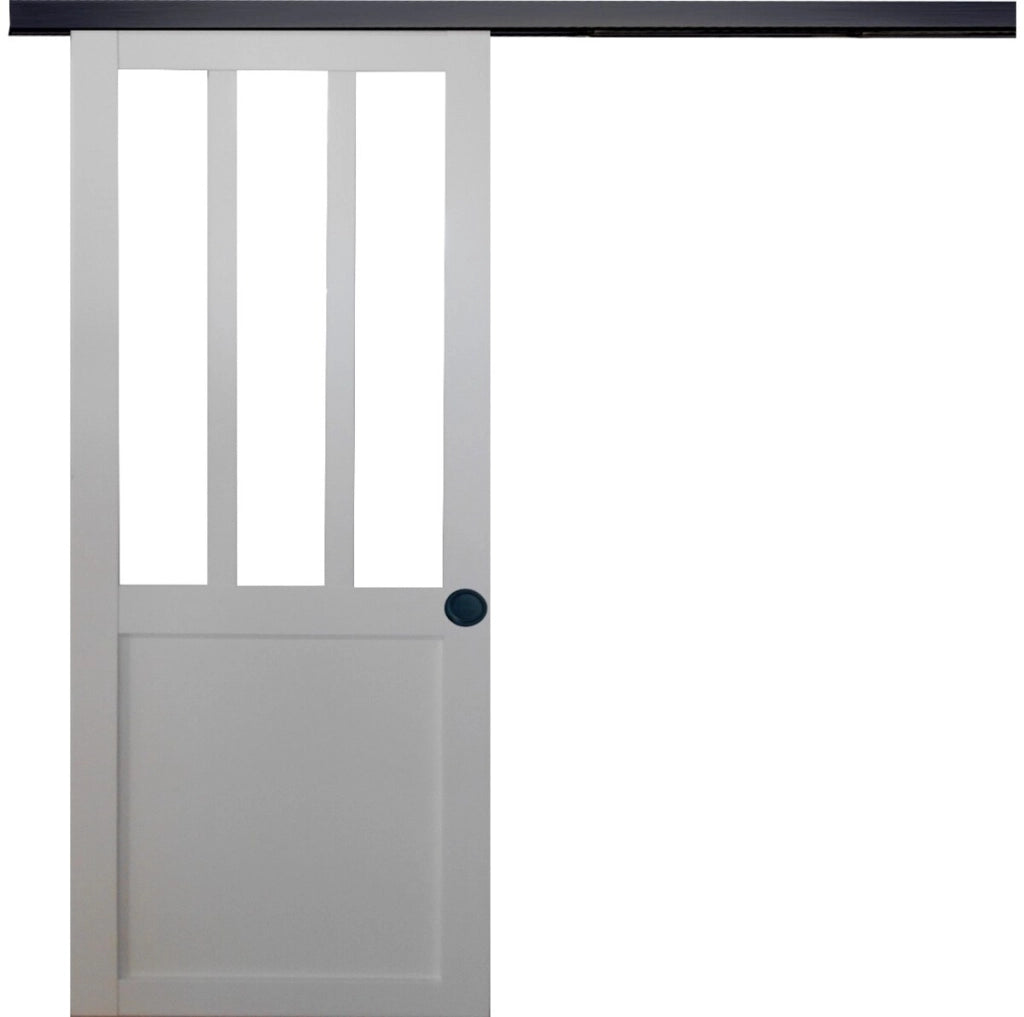Porta scorrevole da officina bianca H204 x L83 + binario in alluminio nero e 2 gusci neri