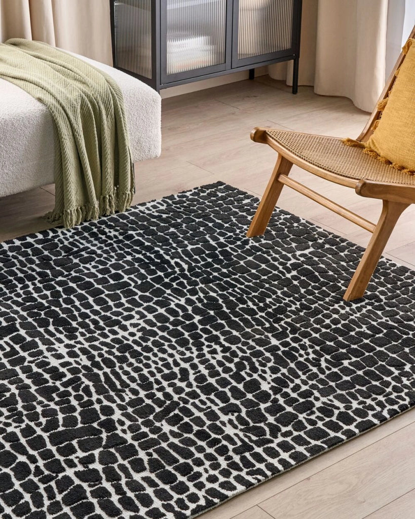 Tappeto moderno in cotone e poliestere bianco e nero 300 x 400 cm soggiorno camera da letto