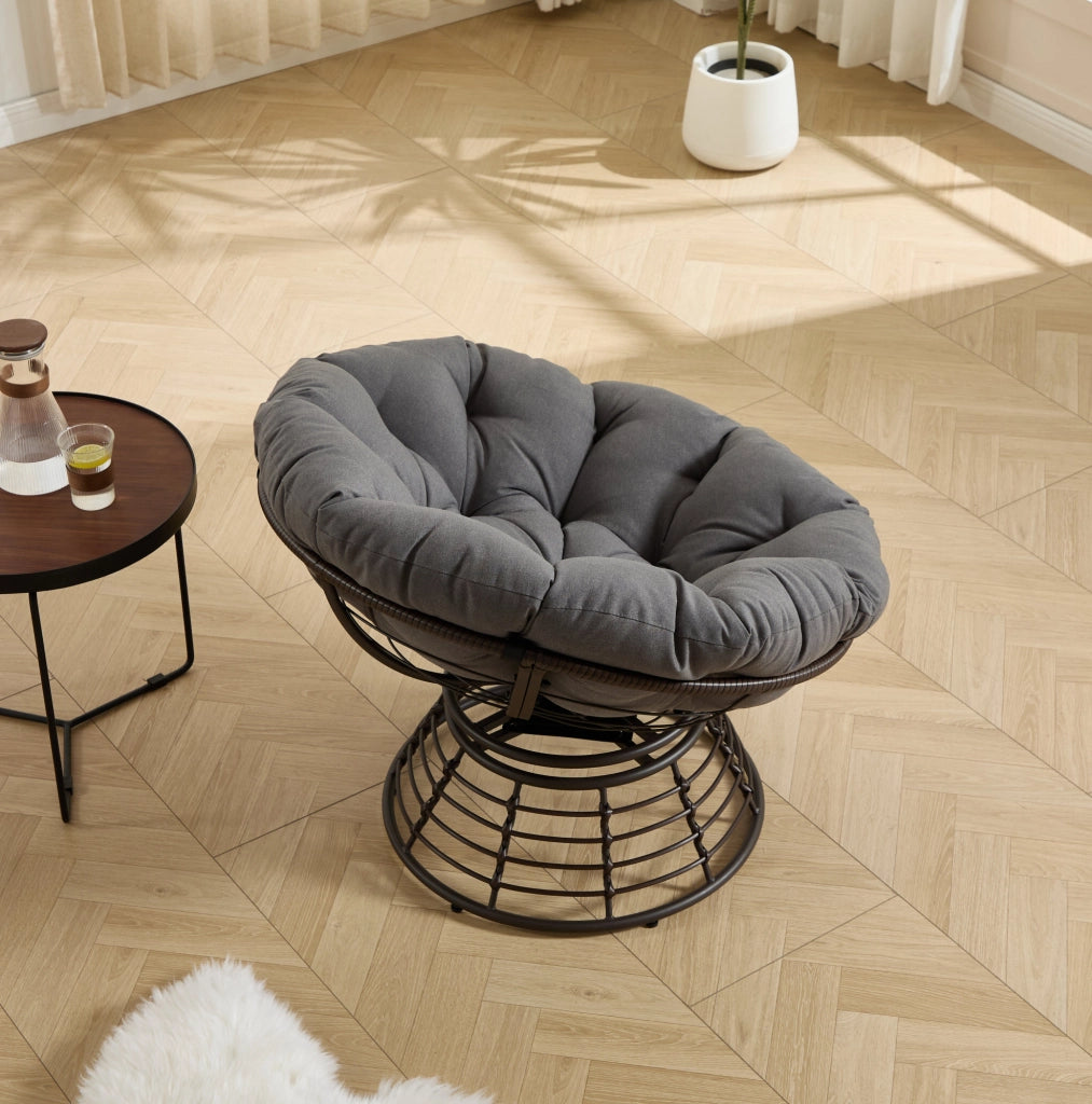 Sedia Papasan girevole 360° con cuscino grigio