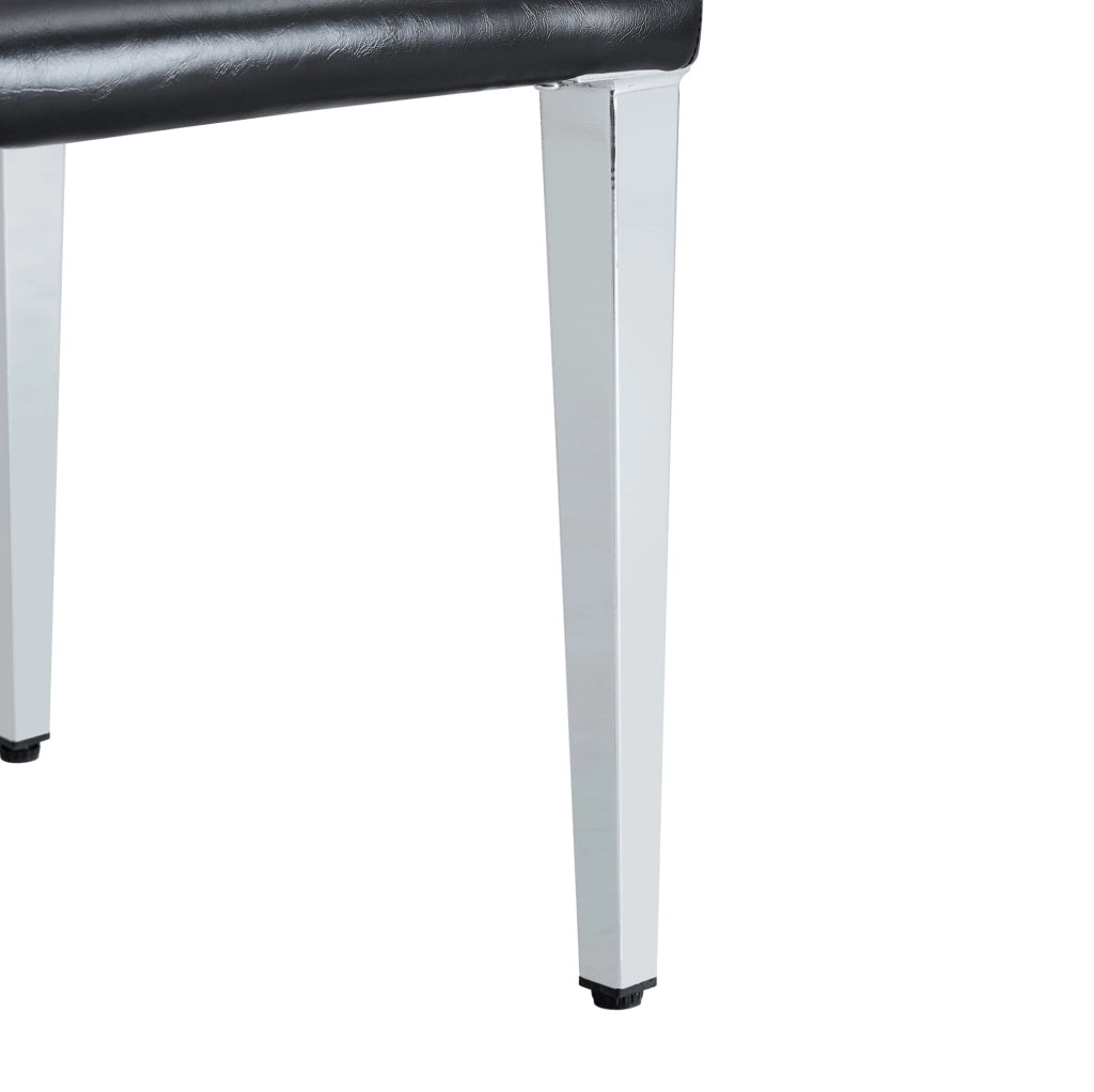 Set di 2 sedie da pranzo in PU; gambe in metallo; nero e argento